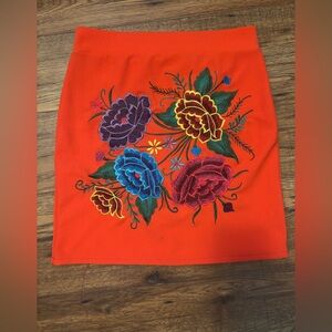 Floral Embroidered Orange Skirt
